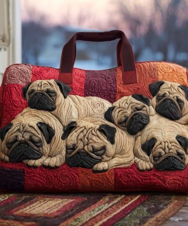 Pugsy Wugsy Quilted Duffle Bag - Cute Cartoon Dog Travel Bag for Gym, Weekend Getaways & More