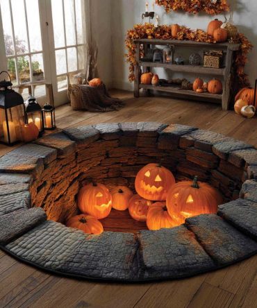 Pumpkin Well Gathering Quilted Round Mat