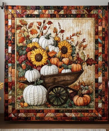 Pumpkin Wheelbarrow Quilted Blanket