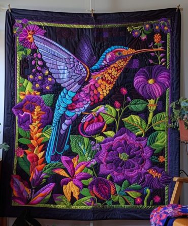 Purple Theme Hummingbird Quilted Blanket
