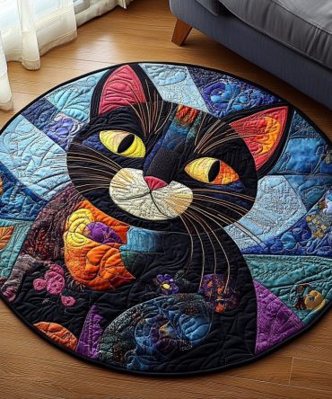 Purr And Bloom Quilted Round Mat