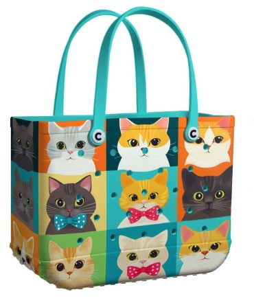Bucket Tote Bag, Limited Edition Bogg Bag, Beach Bag Whimsical Bowtie Cats