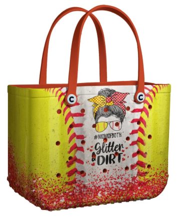 Softball Mom Tote Bag - Stylish #Momofboth Glitter & Dirt Design, Perfect For Sports Enthusiasts
