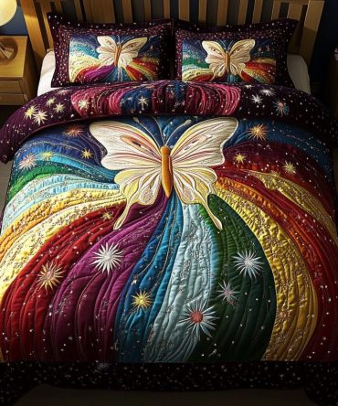Radiant Butterfly 3-Piece Quilted Bedding Set