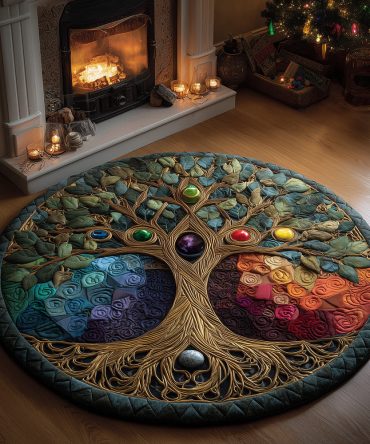 Radiant Chakra Tree Quilted Round Mat