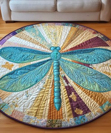 Radiant Flight Dragonfly Quilted Round Mat