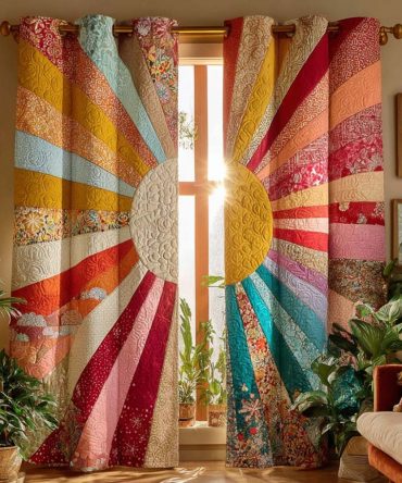 Radiant Pastel Rays Quilted Curtains