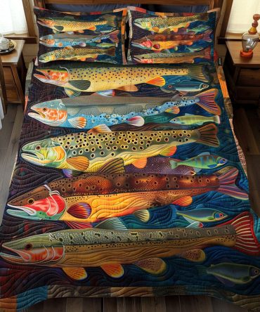 Rainbow Trout River 3-Piece Quilted Bedding Set