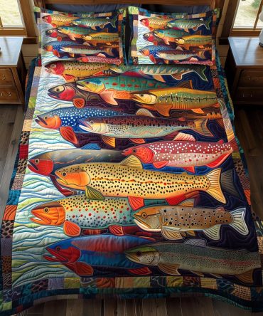 Rainbow Trout Retreat 3-Piece Quilted Bedding Set