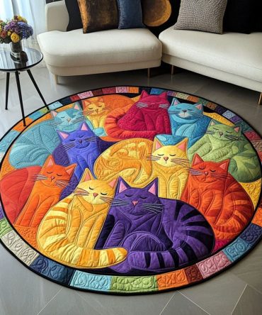 Rainbow Cat Carousel Quilted Round Mat