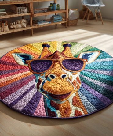 Rainbow Giraffe Quilted Round Mat