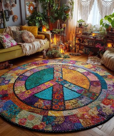 Rainbow Peace Quilted Round Mat