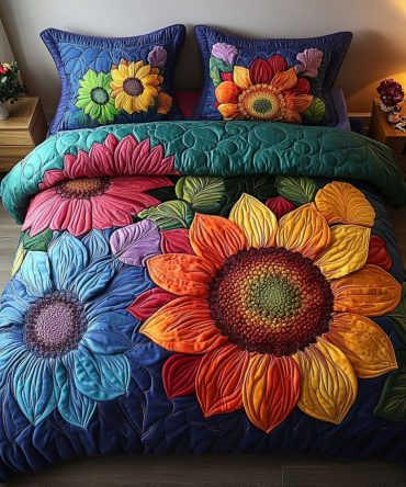 Rainbow Sunflower 3-Piece Quilted Bedding Set