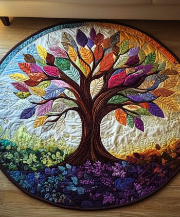 Rainbow Tree Quilted Round Mat