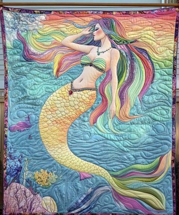 Rainbow Tresses Mermaid Quilted Blanket