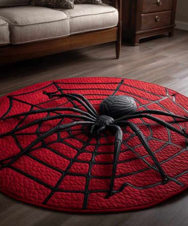 Red Web Spider Quilted Round Mat
