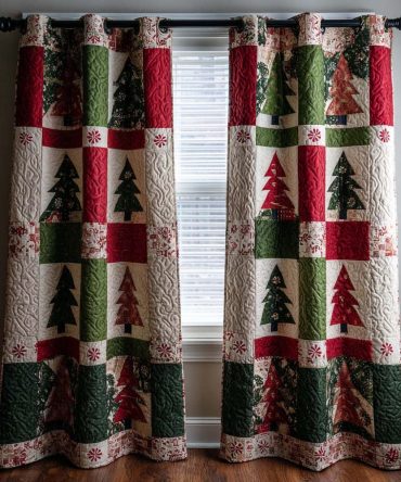 Red And White Quilted Curtains