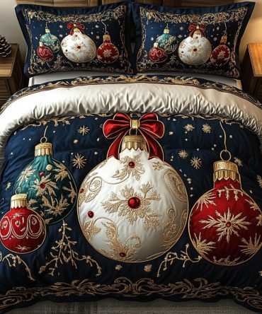 Regal Holiday Ornament 3-Piece Quilted Bedding Set