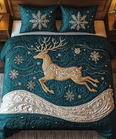 Reindeer Christmas 3-Piece Quilted Bedding Set