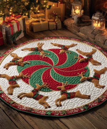 Reindeer Go Round Quilted Round Mat