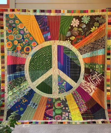Retro Peace Sign Quilted Blanket