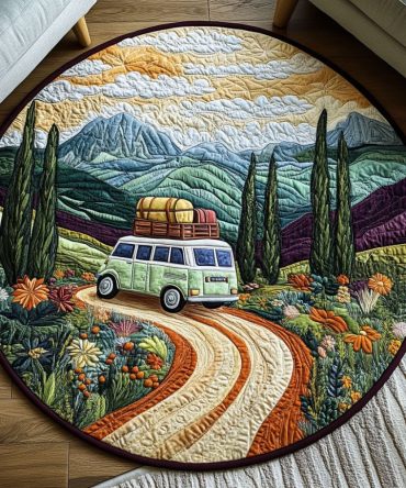 Retro Roadtrip Quilted Round Mat