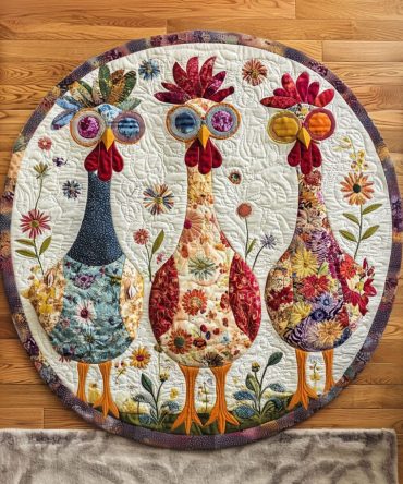 Rooster Garden Charm Quilted Round Mat