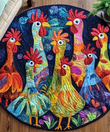 Rooster Party Quilted Round Mat