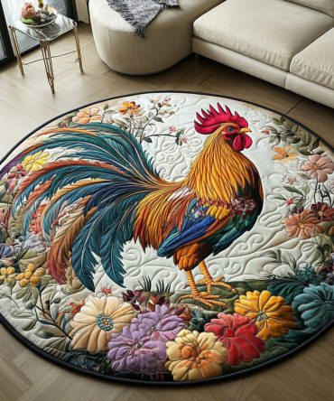 Rooster In Bloom Quilted Round Mat