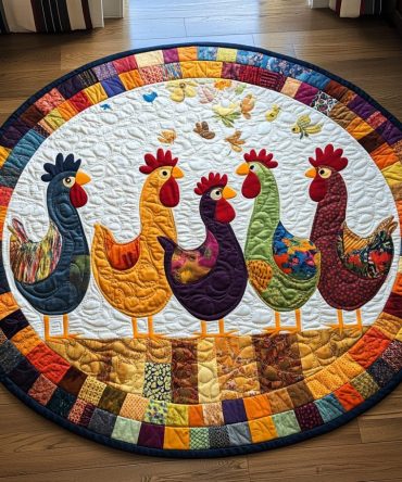 Roosters Glow Quilted Round Mat