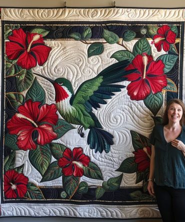 Ruby Hummingbird Quilted Blanket