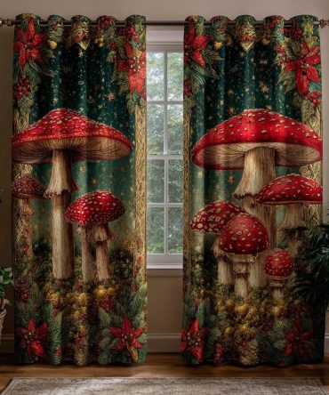Ruby Mushroom Glade Quilted Curtains