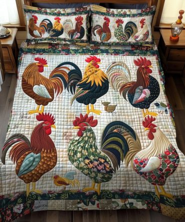 Rural Rooster 3-Piece Quilted Bedding Set
