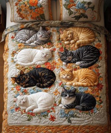 Rustic Cat Garden 3-Piece Quilted Bedding Set
