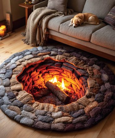 Rustic Fire Gathering Quilted Round Mat