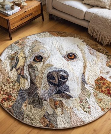 Rustic Great Pyrenees Quilted Round Mat
