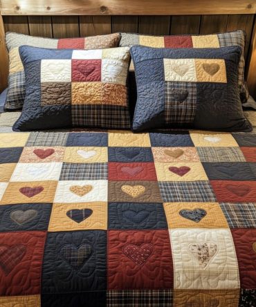 Rustic Hearts 3-Piece Quilted Bedding Set