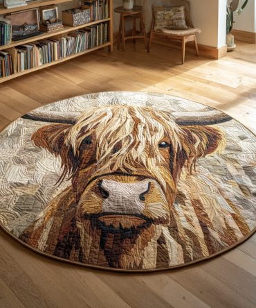 Rustic Highland Cow Quilted Round Mat