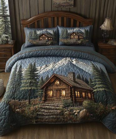 Rustic Log Cabin 3-Piece Quilted Bedding Set