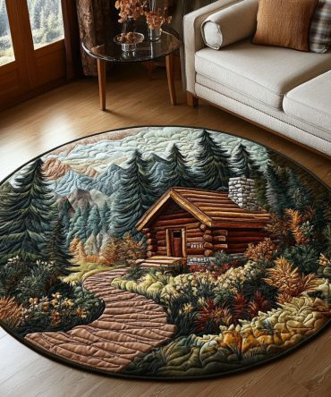 Rustic Pines Lodge Quilted Round Mat
