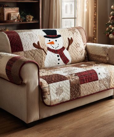 Rustic Snowman Quilted Sofa Cover