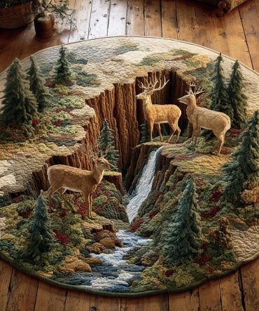Rustic Stag Quilted Round Mat