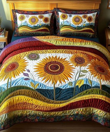 Rustic Sunflower Charm 3-Piece Quilted Bedding Set