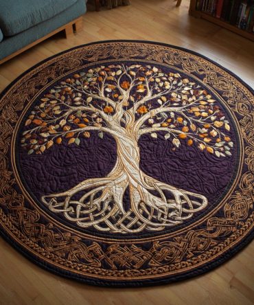 Rustic Tree Of Life Quilted Round Mat