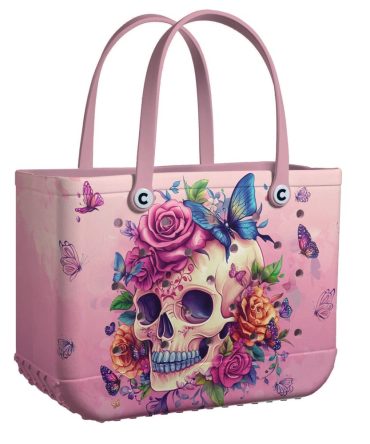 Bucket Tote Bag, Limited Edition Bogg Bag, Beach Bag Blooming Skull