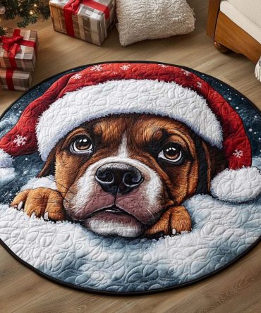 Santa Boxer Christmas Quilted Round Mat