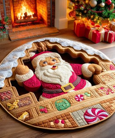 Santa Candy House Quilted Round Mat