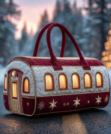 Quilted Santa Christmas Train Duffle Bag — Holiday Overnight, Travel & Gym Weekender Bag for Kids & Adults