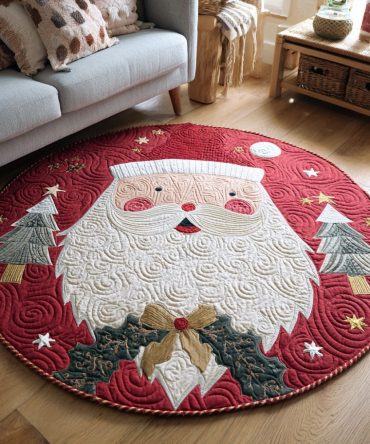 Santa Claus'S Wreath Quilted Round Mat