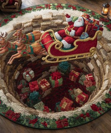 Santa Gift Descent Quilted Round Mat